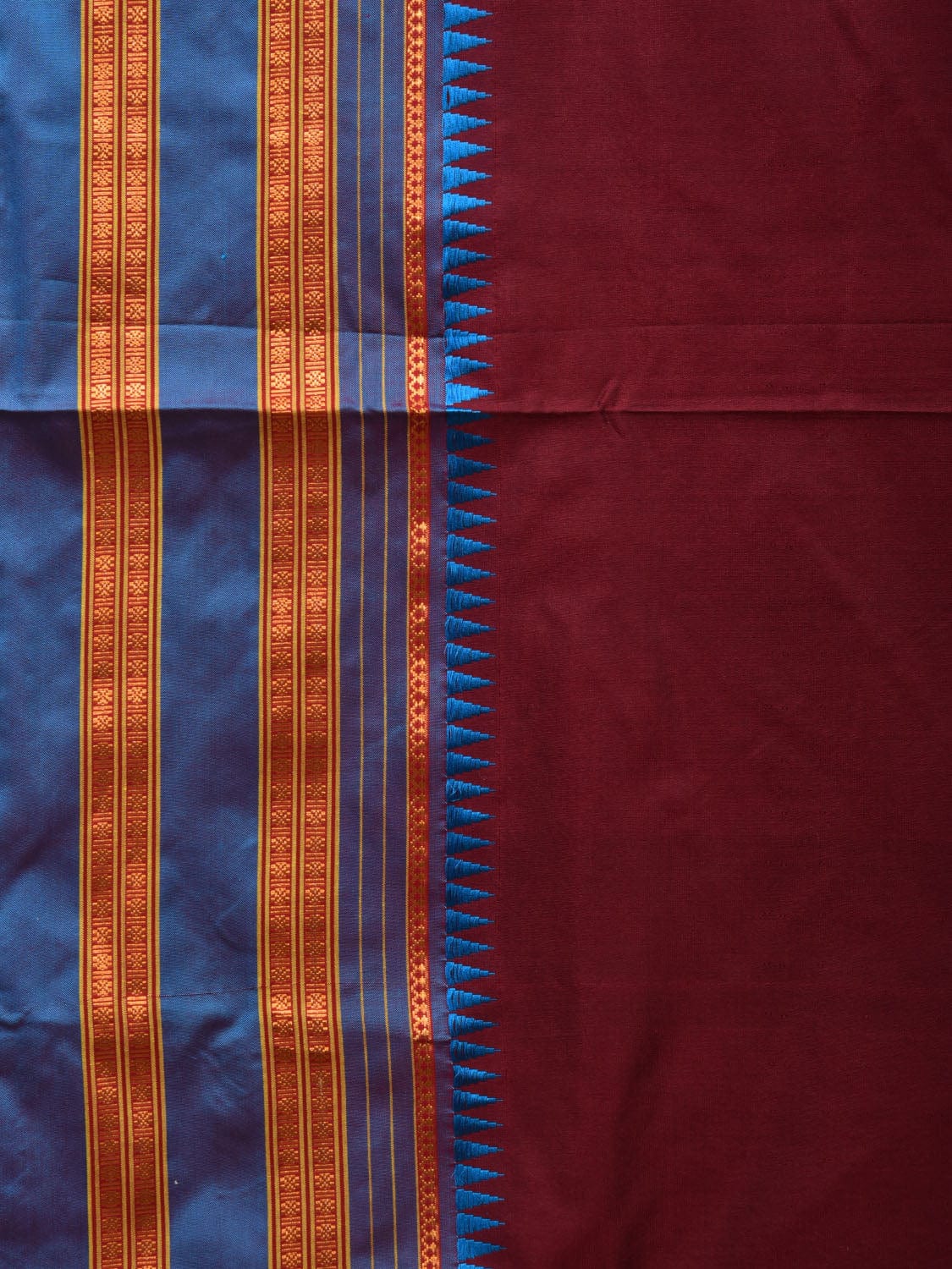 Brown and Blue Narayanpet Silk Handloom Plain Saree with Traditional Border Design No Blouse np0643