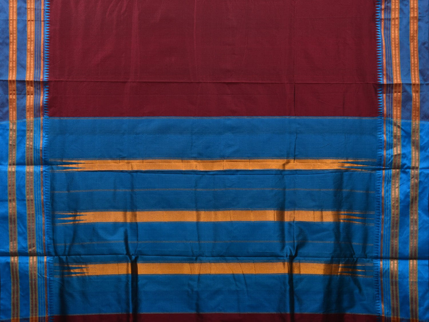 Brown and Blue Narayanpet Silk Handloom Plain Saree with Traditional Border Design No Blouse np0643