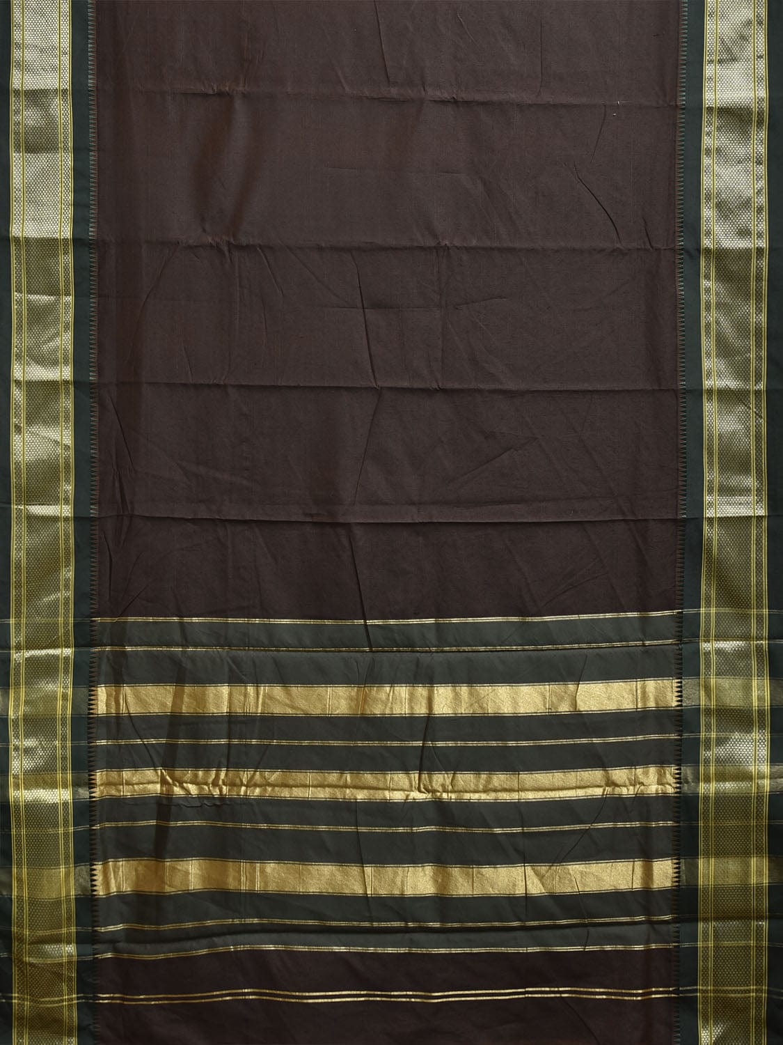 Brown and Green Bamboo Cotton Plain Saree with Contrast Pallu Design No Blouse bc0819