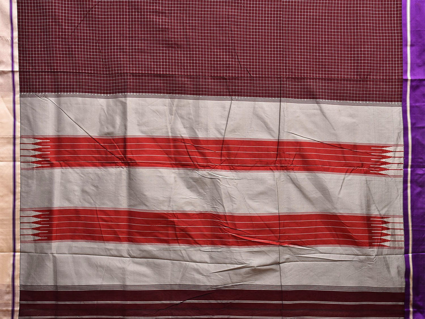 Brown and Light Grey ilkal Cotton Viscose Saree with Checks and Ganga-Jamuna Border Design o0523