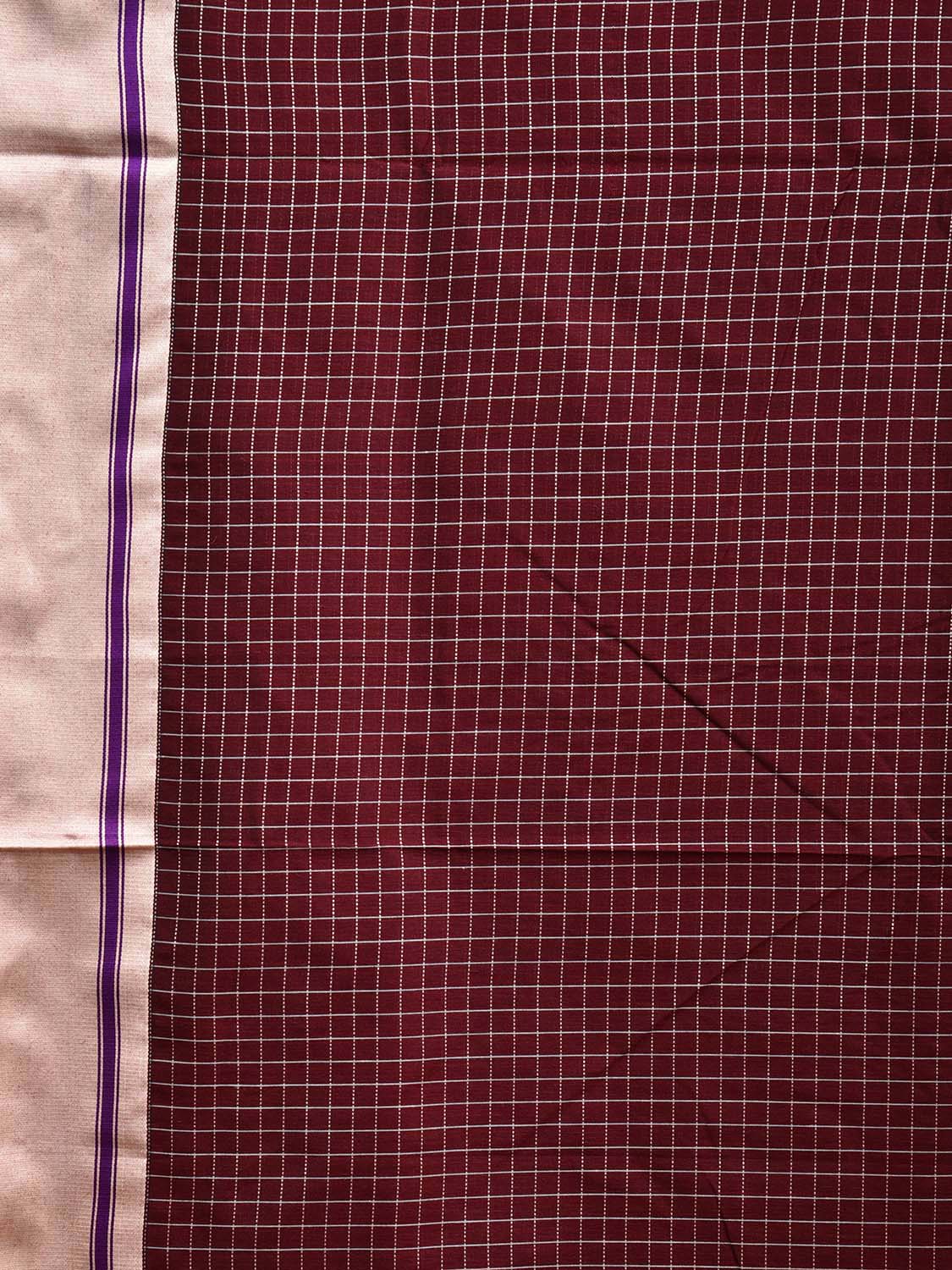 Brown and Light Grey ilkal Cotton Viscose Saree with Checks and Ganga-Jamuna Border Design o0523