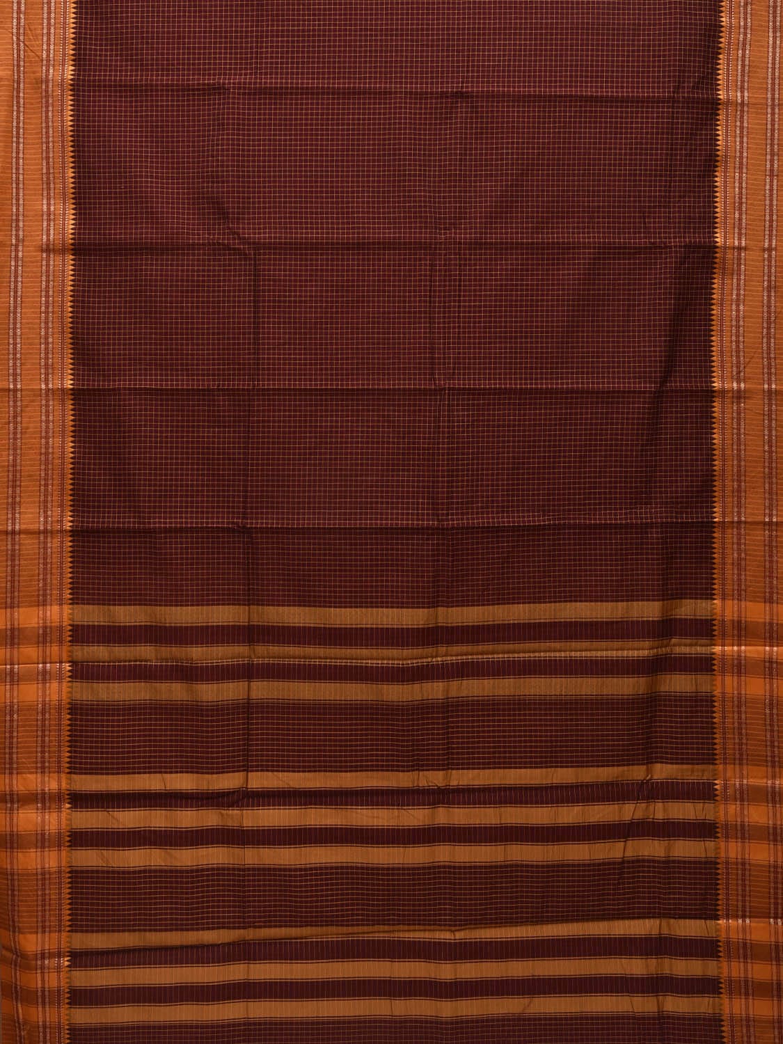 Brown and Mustard Bamboo Cotton Saree with Checks Design bc0077