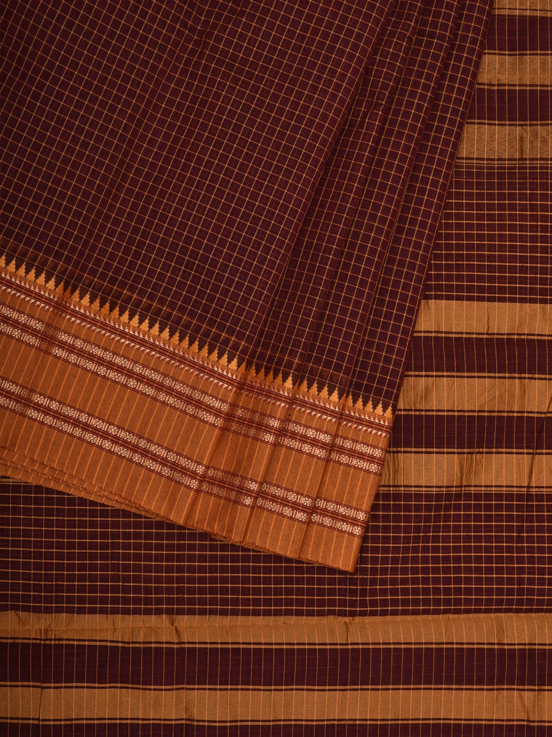 Brown and Mustard Bamboo Cotton Saree with Checks Design bc0077