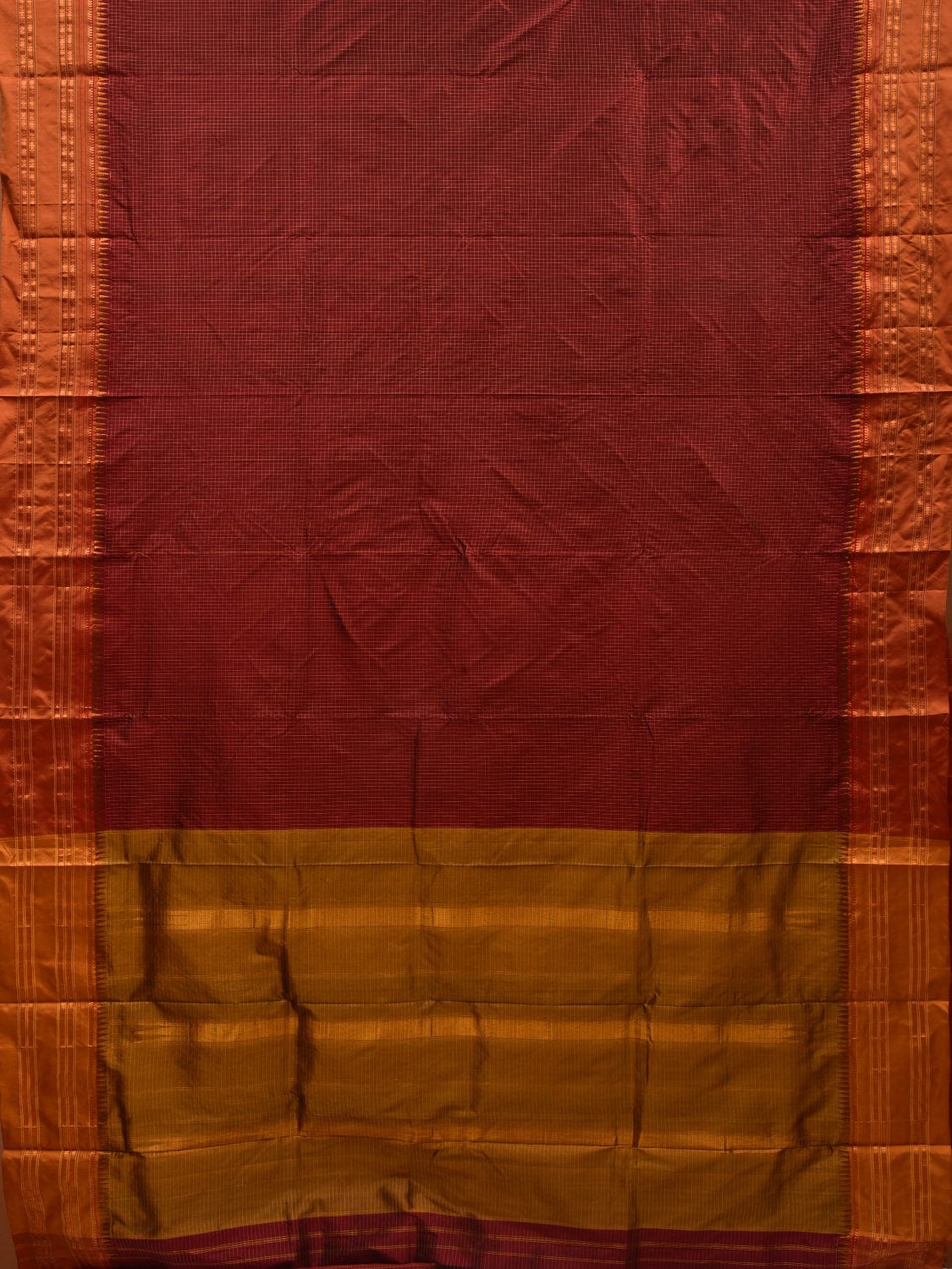 Brown and Mustard Narayanpet Silk Handloom Plain Saree with Traditional Border Design No Blouse np0586