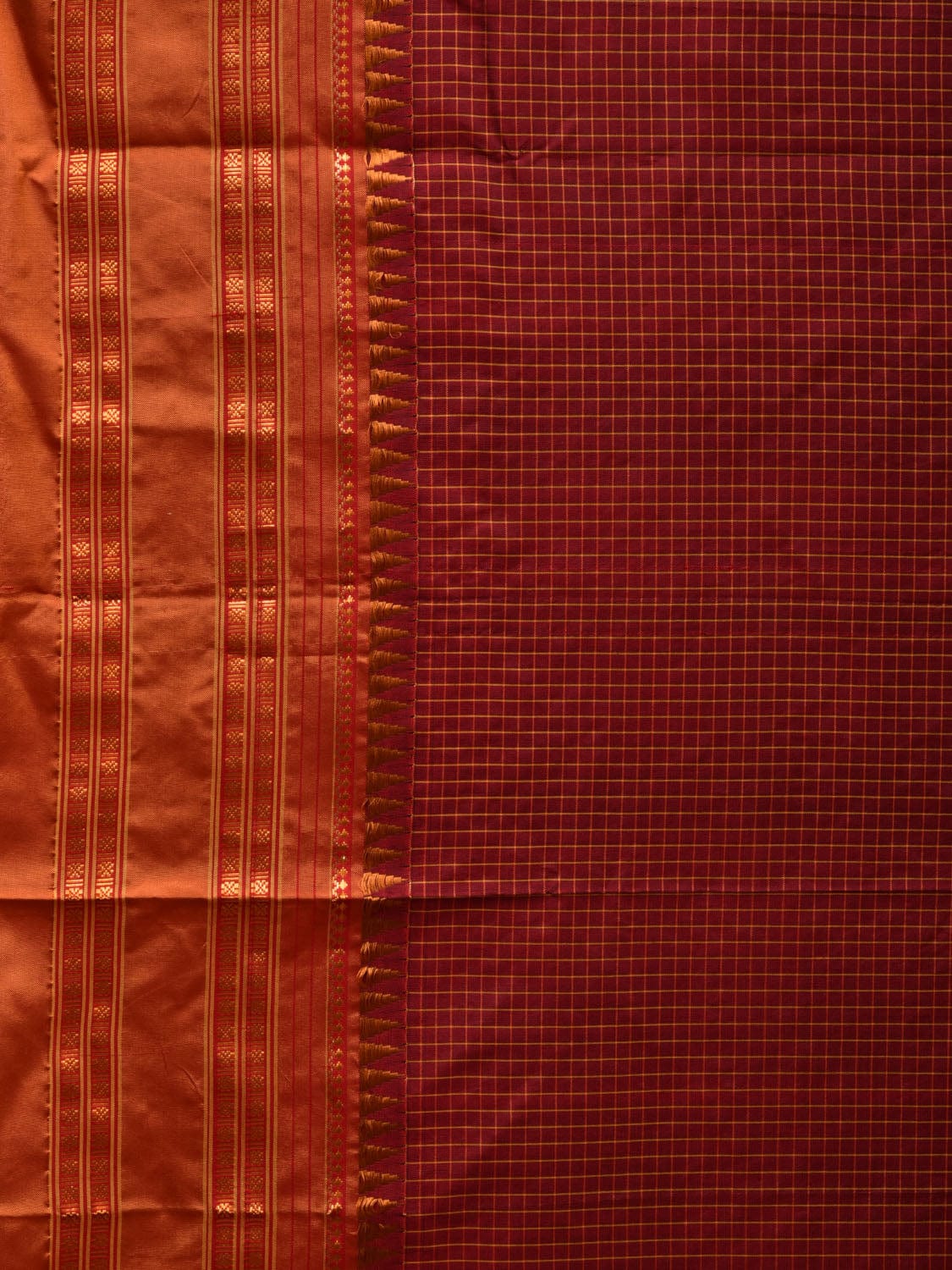 Brown and Mustard Narayanpet Silk Handloom Plain Saree with Traditional Border Design No Blouse np0586