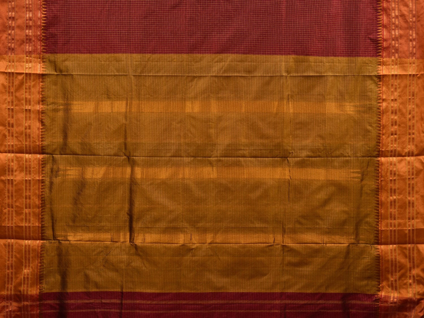 Brown and Mustard Narayanpet Silk Handloom Plain Saree with Traditional Border Design No Blouse np0586