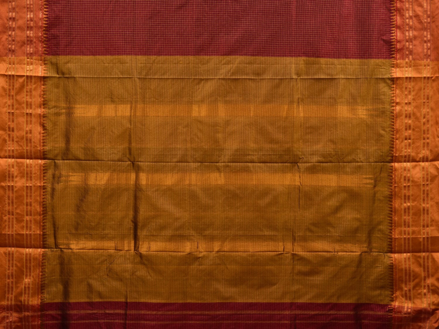 Brown and Mustard Narayanpet Silk Handloom Plain Saree with Traditional Border Design No Blouse np0586