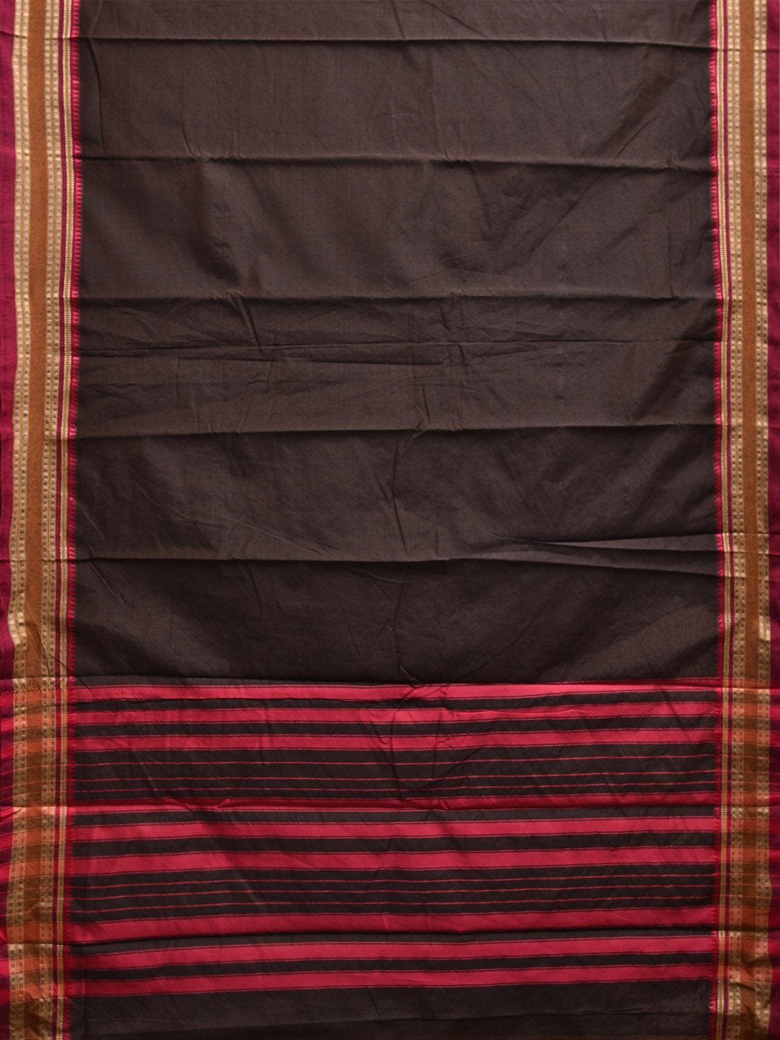 Brown and Pink Bamboo Cotton Plain Saree with Strips Pallu Design No Blouse bc0787