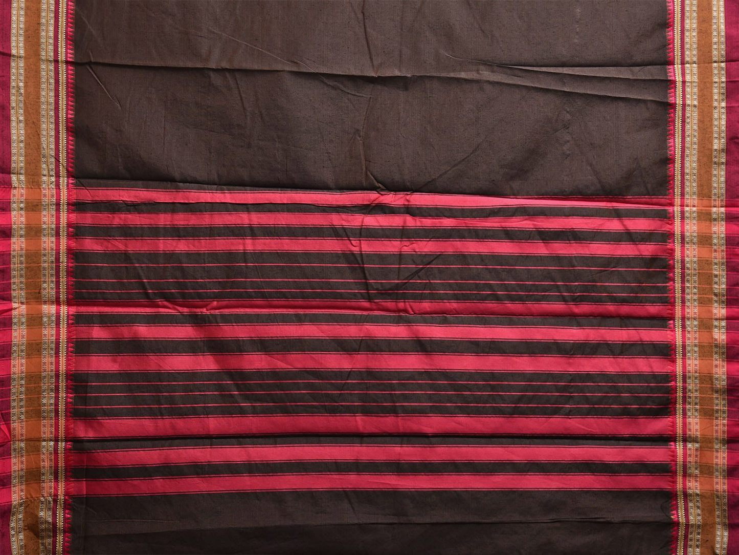 Brown and Pink Bamboo Cotton Plain Saree with Strips Pallu Design No Blouse bc0787