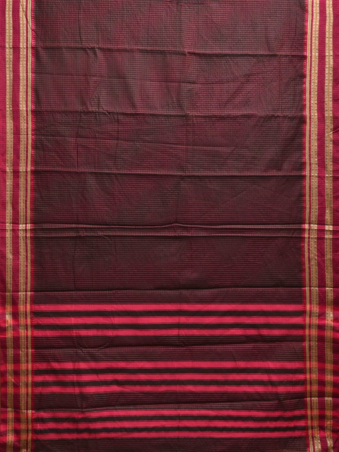 Brown and Pink Bamboo Cotton Saree with Checks Design No Blouse bc0775
