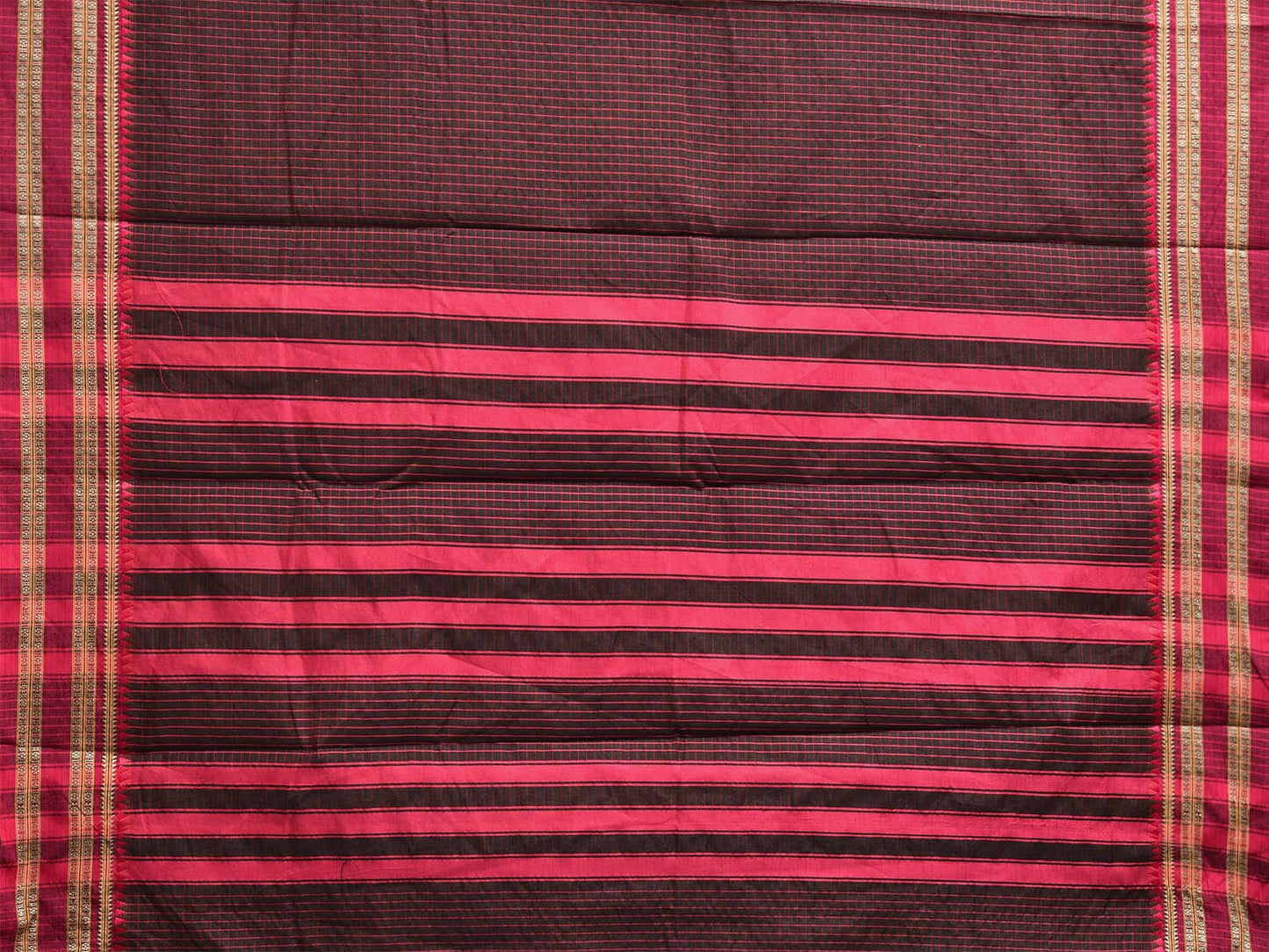 Brown and Pink Bamboo Cotton Saree with Checks Design No Blouse bc0775