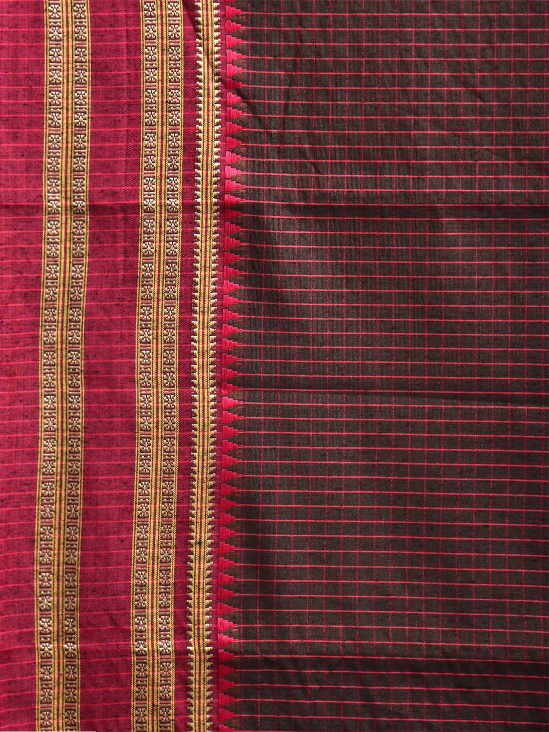 Brown and Pink Bamboo Cotton Saree with Checks Design No Blouse bc0775