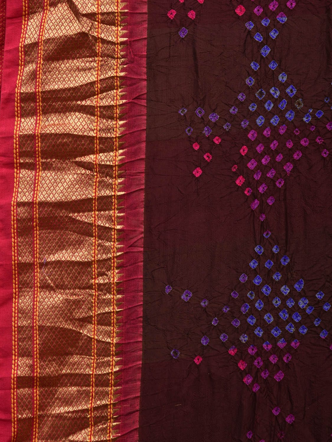 Brown and Pink Bandhani Paithani Silk Handloom Saree with Pallu Design bn0453