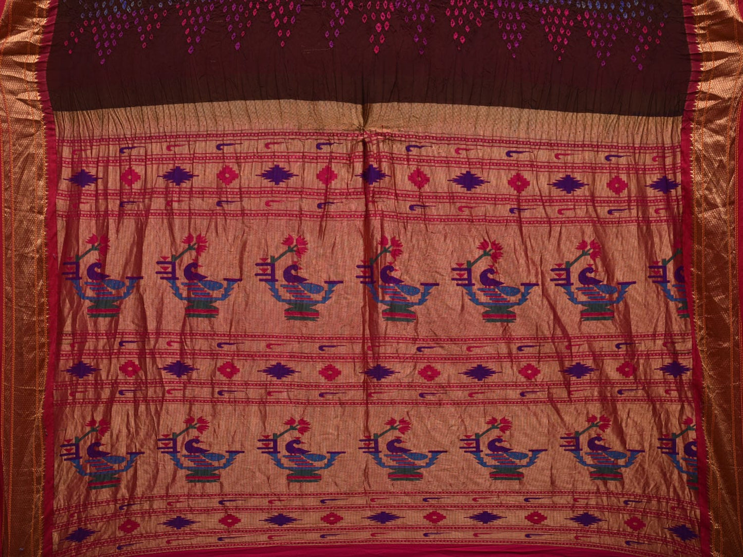 Brown and Pink Bandhani Paithani Silk Handloom Saree with Pallu Design bn0453