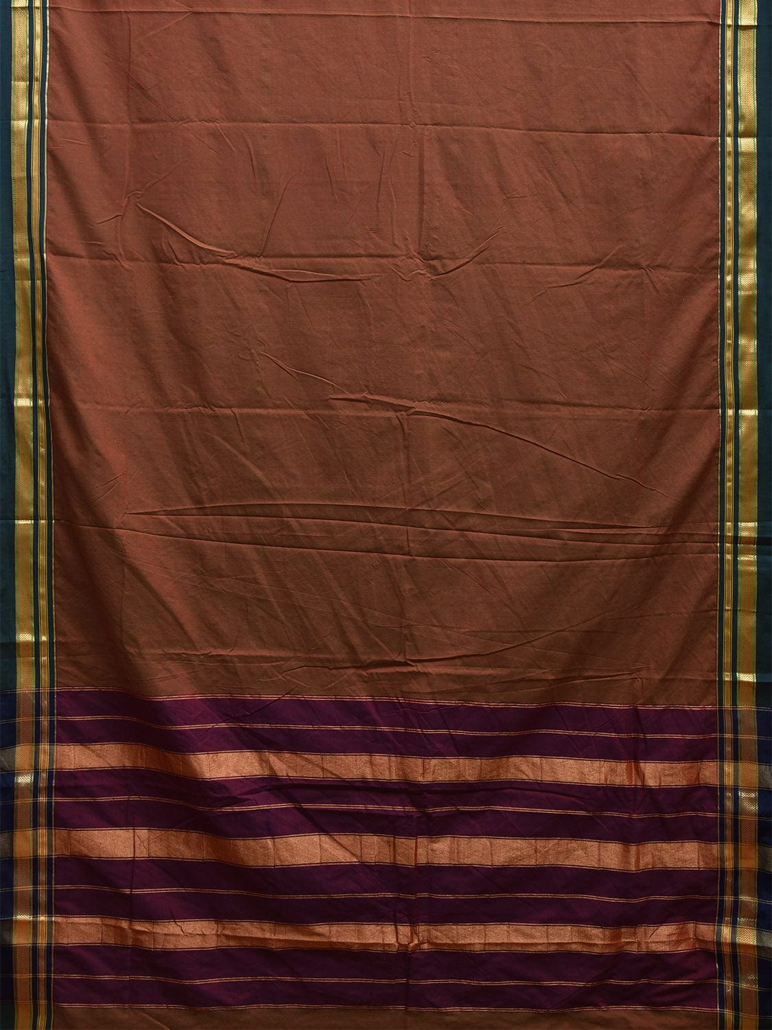 Brown and Purple Bamboo Cotton Plain Saree with Contrast Pallu Design No Blouse bc0614