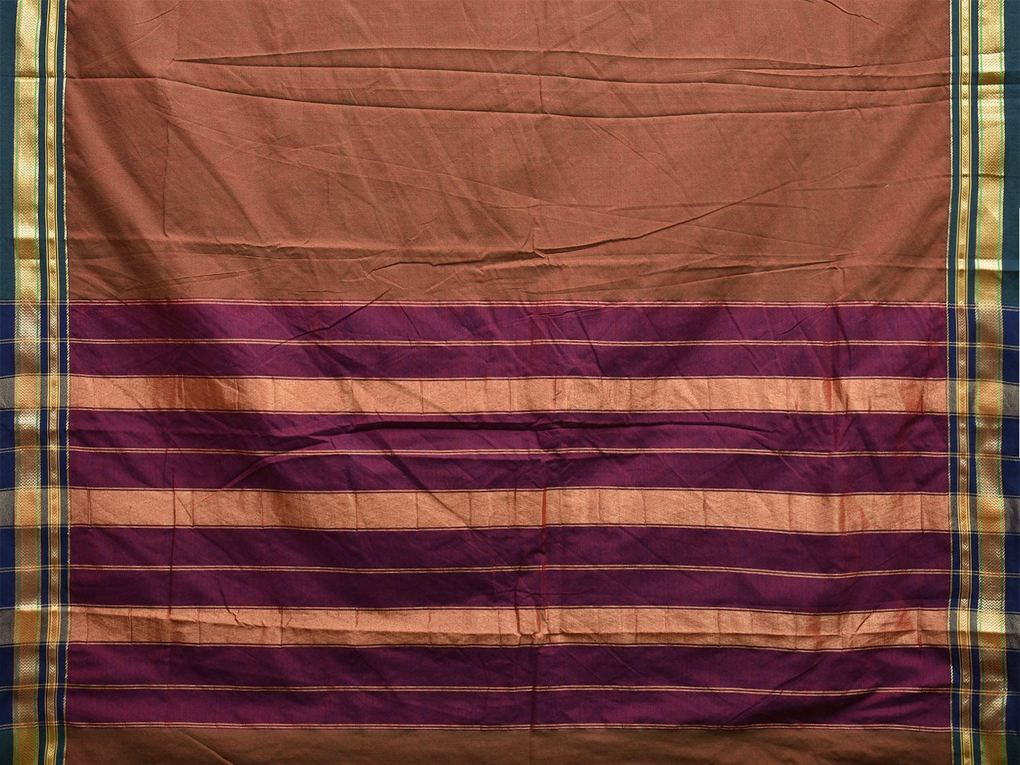 Brown and Purple Bamboo Cotton Plain Saree with Contrast Pallu Design No Blouse bc0614