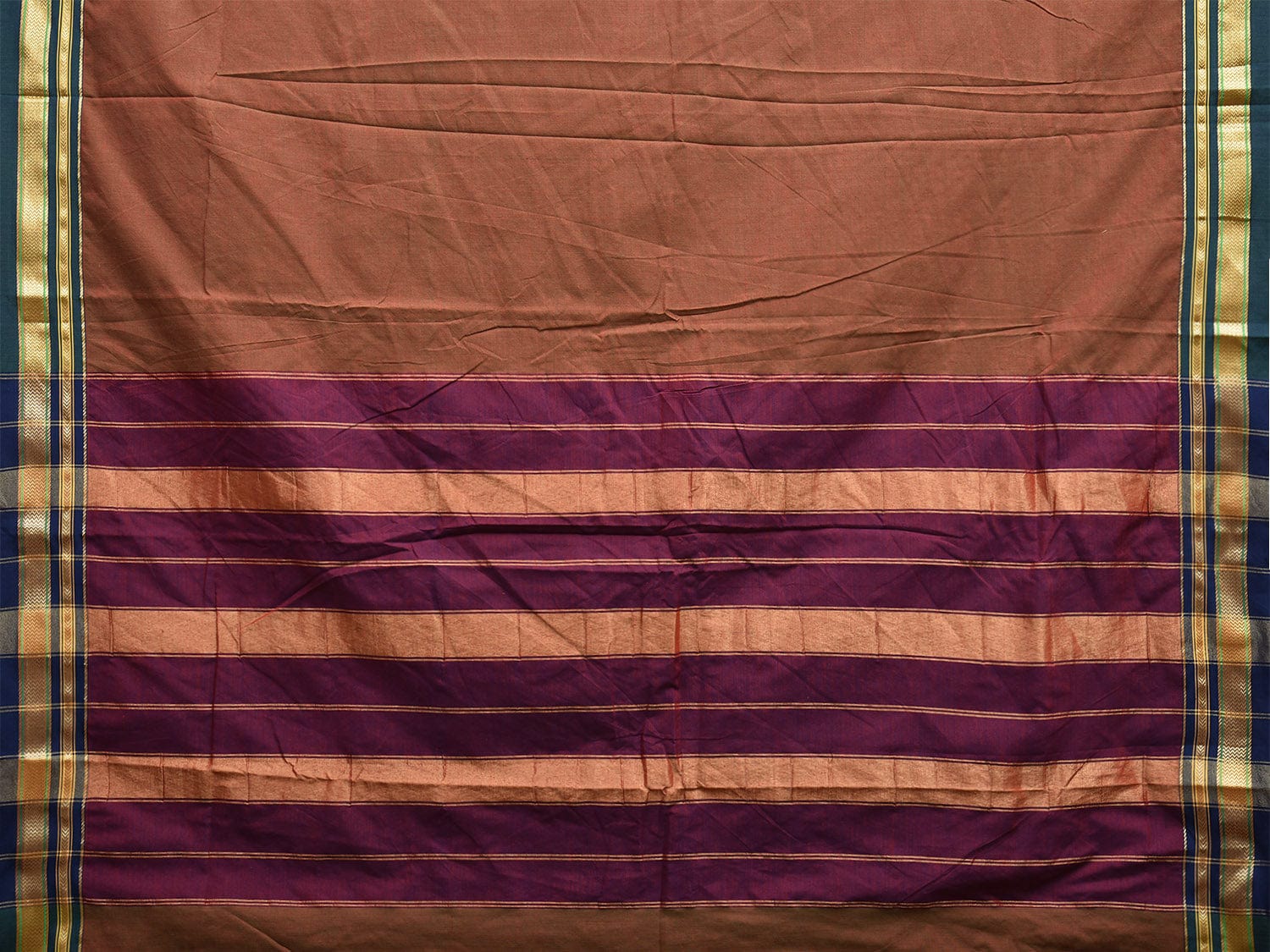 Brown and Purple Bamboo Cotton Plain Saree with Contrast Pallu Design No Blouse bc0614