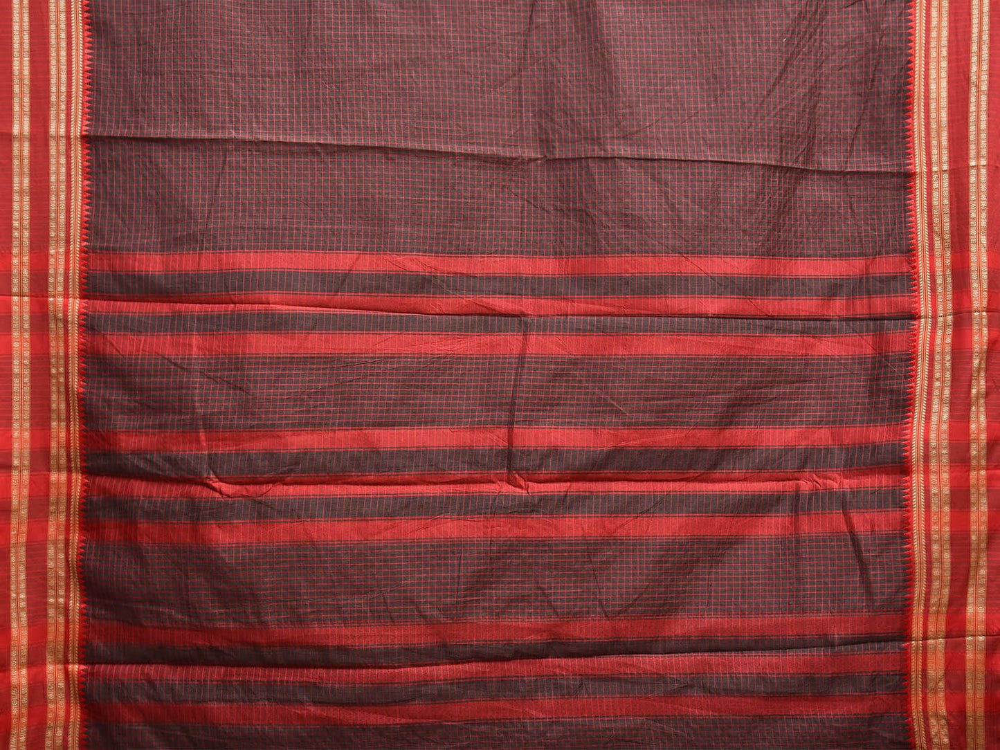 Brown and Red Bamboo Cotton Saree with Checks Design No Blouse bc0663