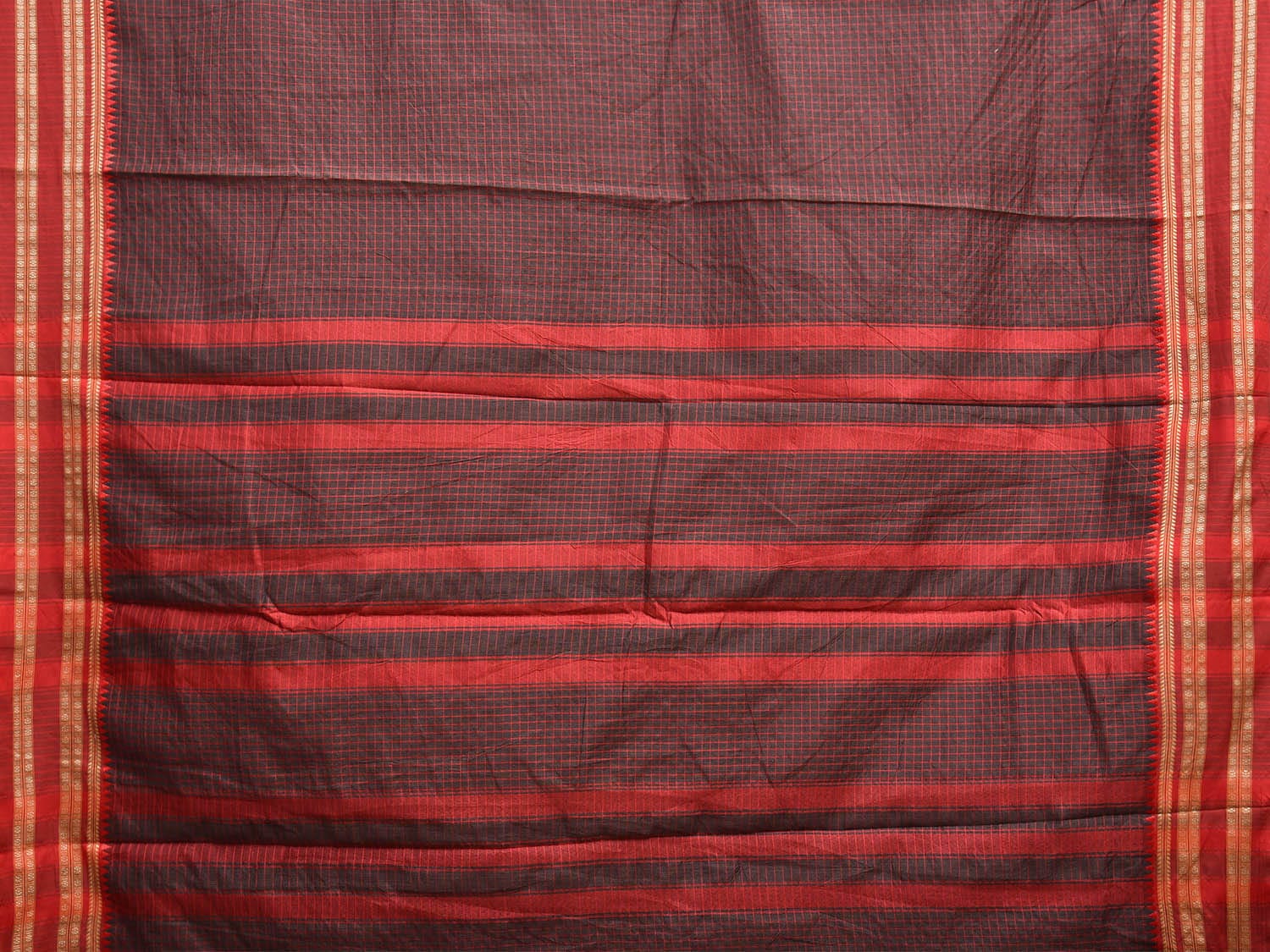 Brown and Red Bamboo Cotton Saree with Checks Design No Blouse bc0663