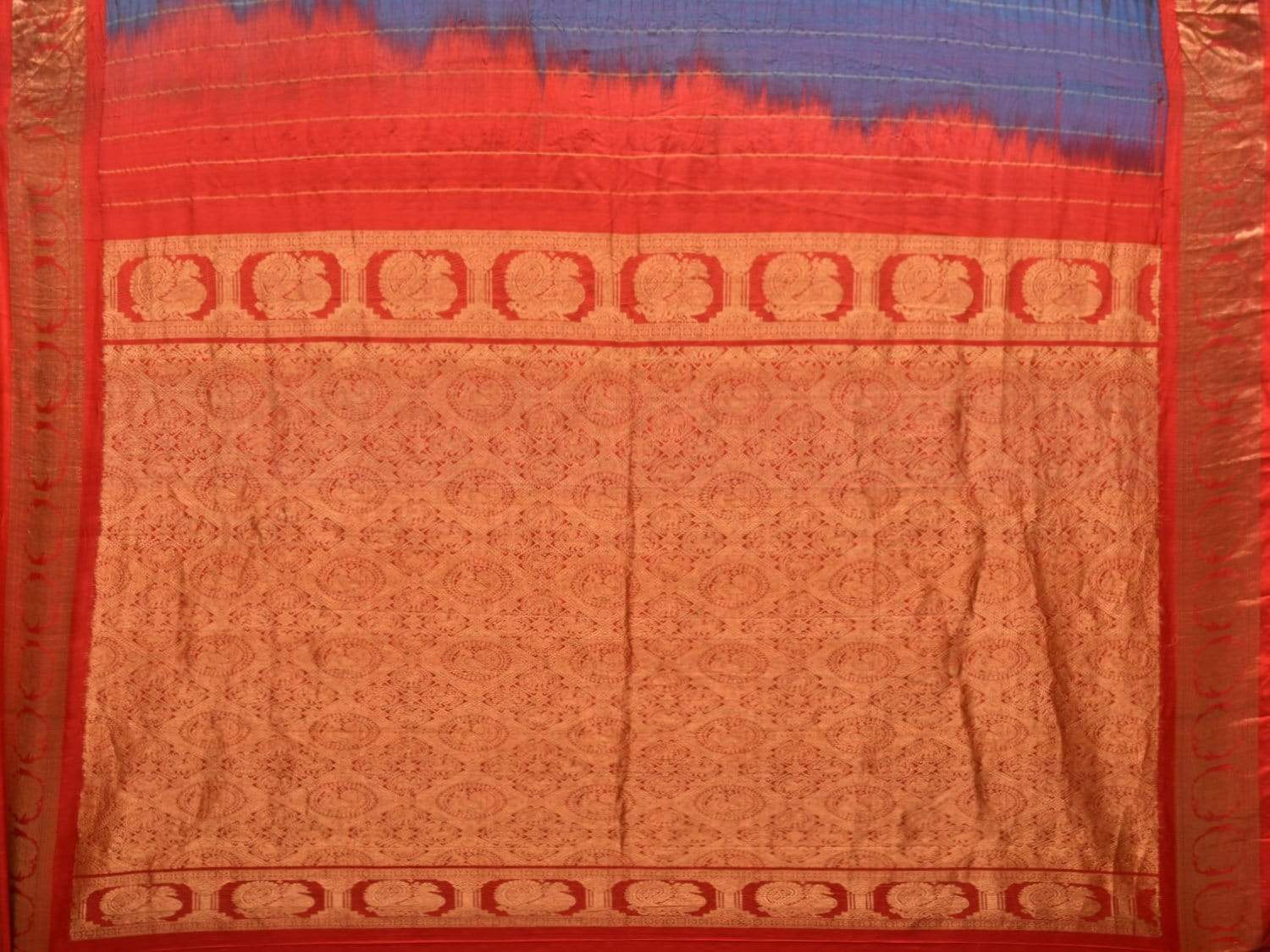 Brown and Red Bandhani Gadwal Silk Handloom Saree with Mango Buta Design bn0160