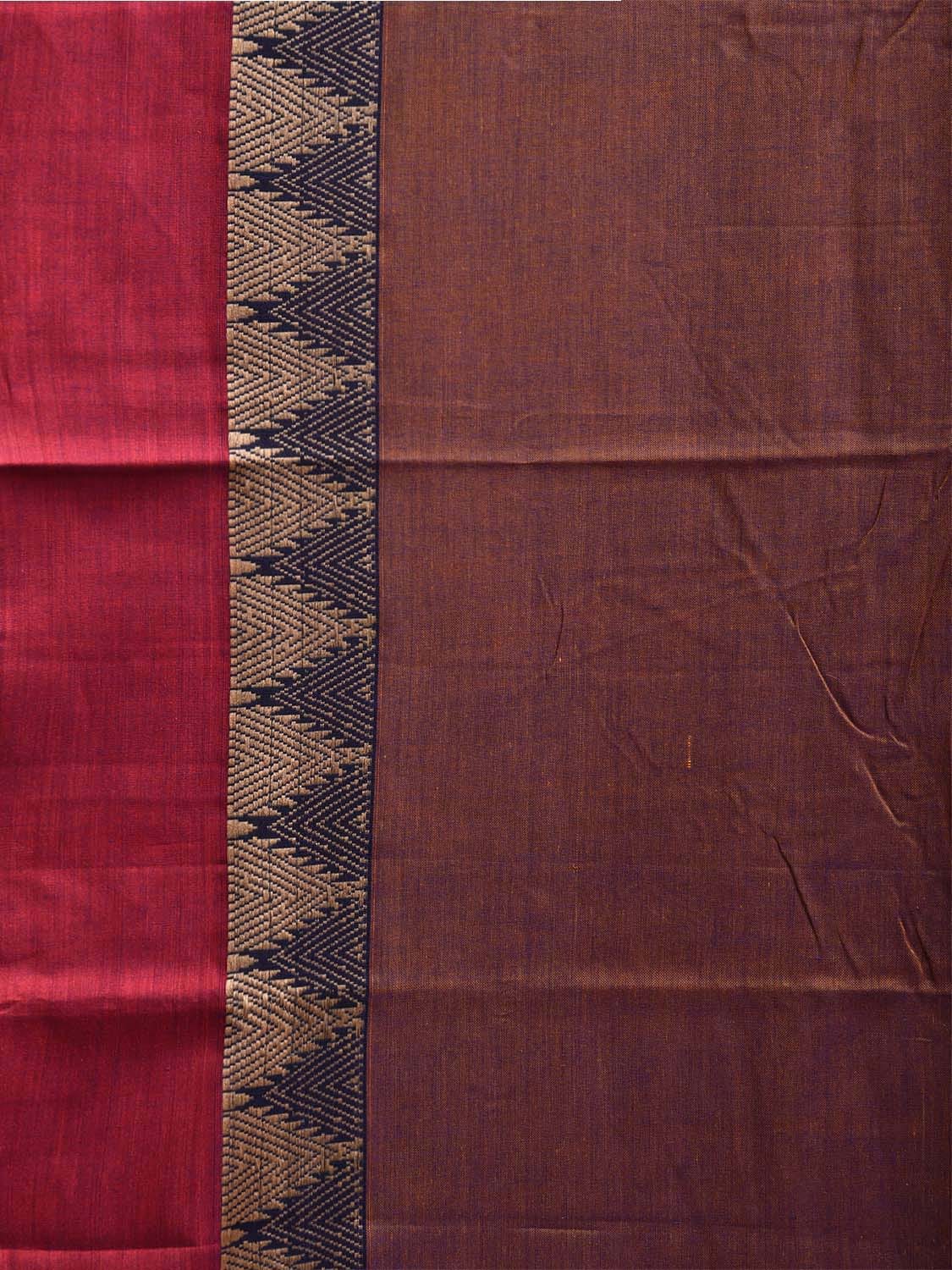 Brown and Red Narayanpet Cotton Plain Saree with Strips and Temple Border Design No Blouse np1101