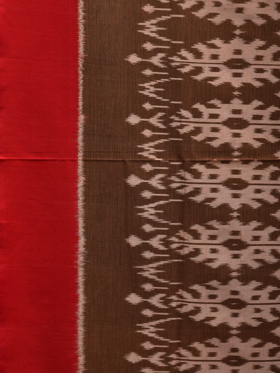 Brown and Red Pochampally Ikat Cotton Handloom Saree with All Over Design i0662