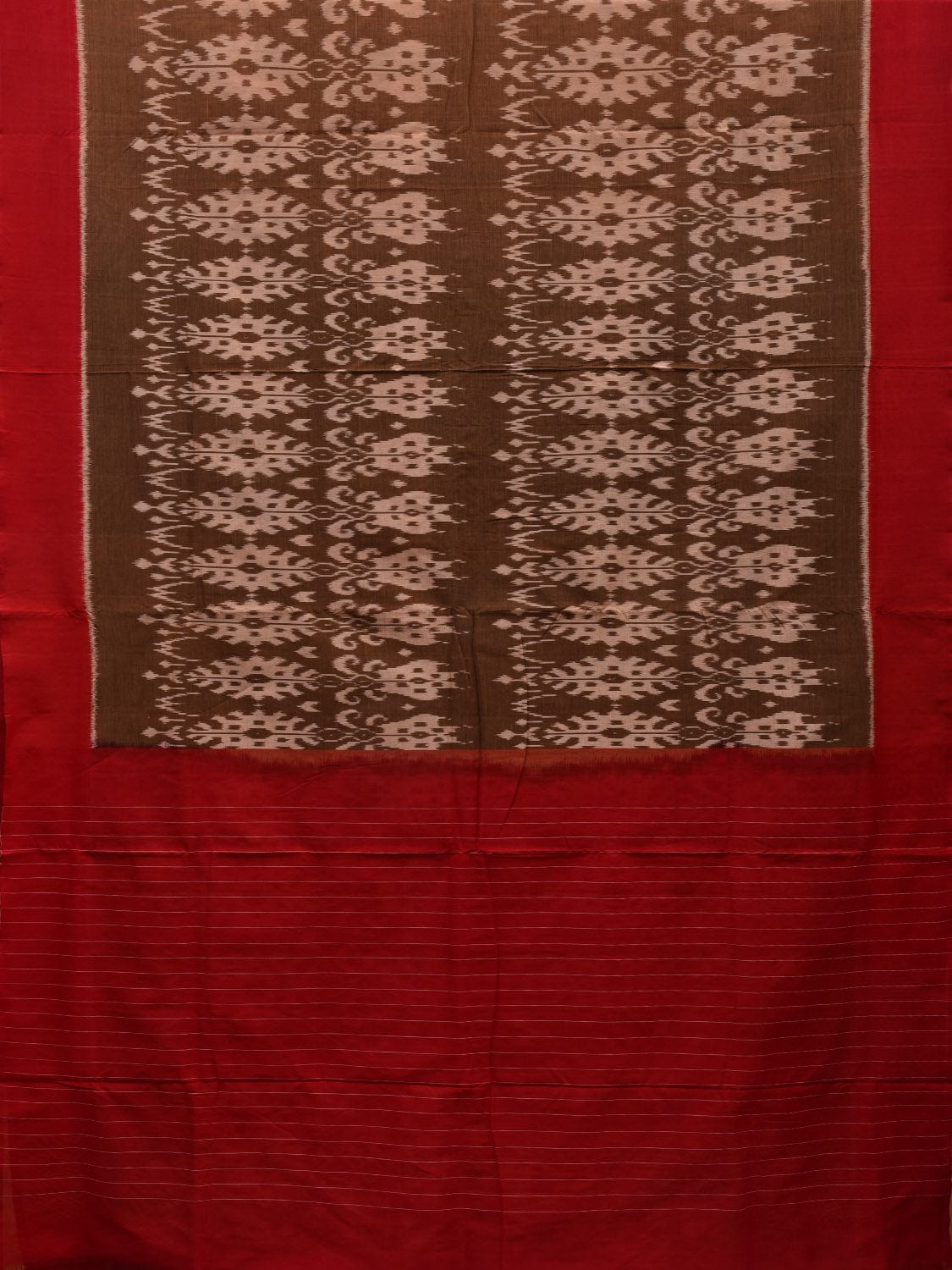 Brown and Red Pochampally Ikat Cotton Handloom Saree with All Over Design i0662