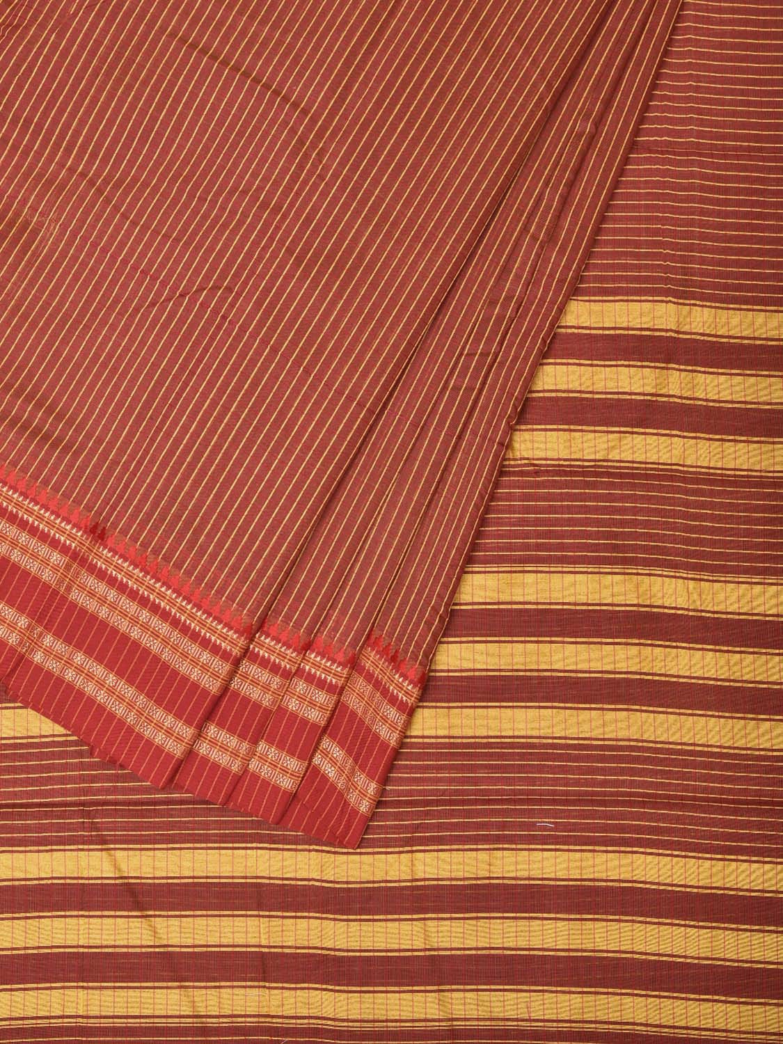 Brown and Rust Bamboo Cotton Saree with Checks Design No Blouse bc0164