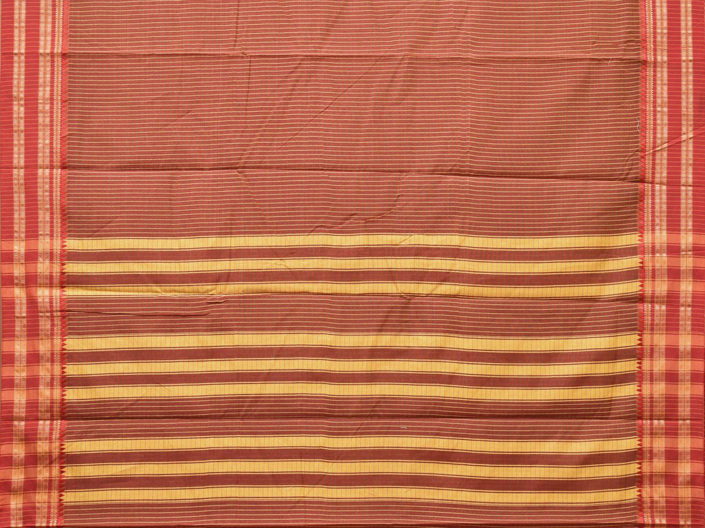 Brown and Rust Bamboo Cotton Saree with Checks Design No Blouse bc0164