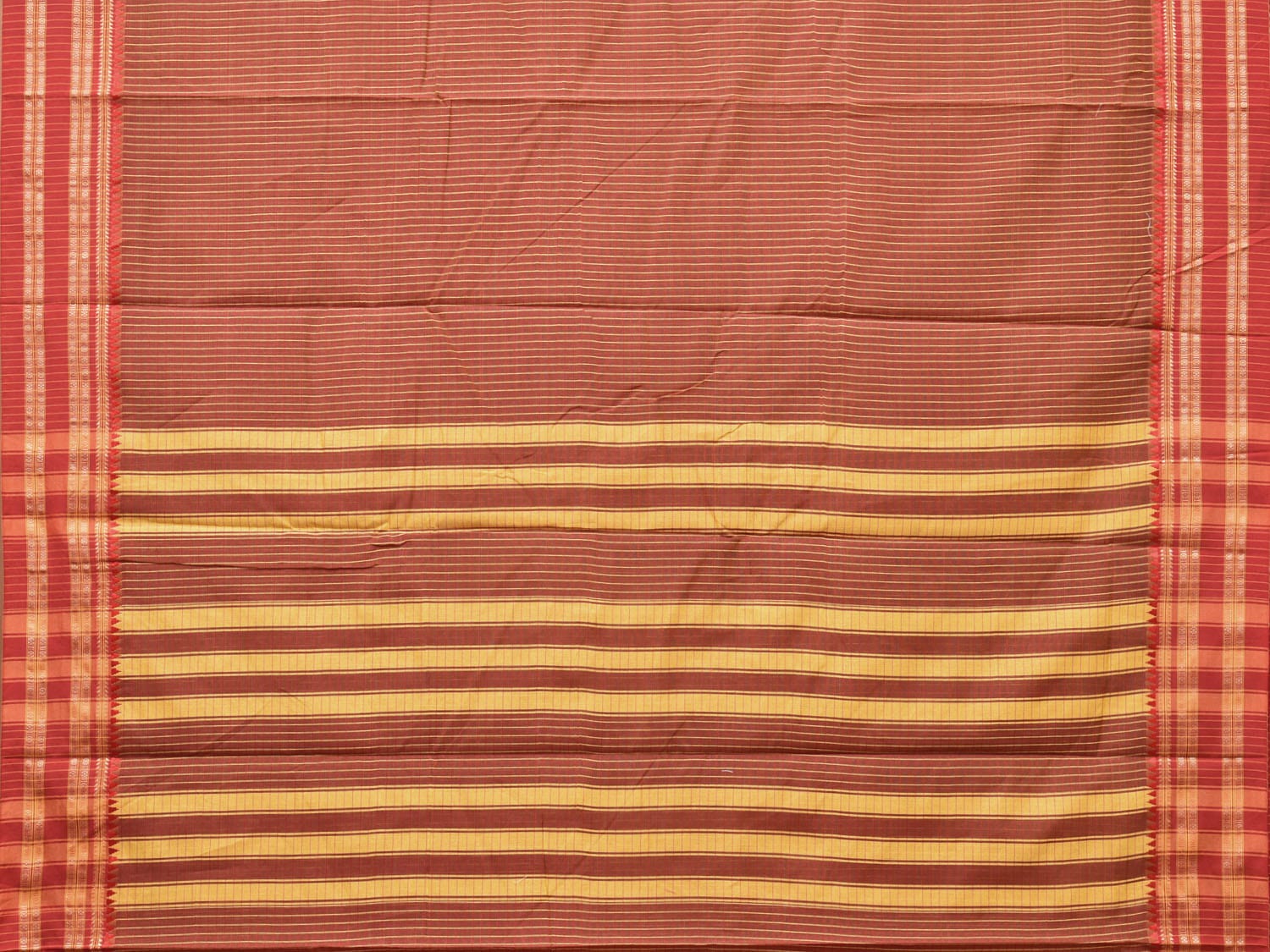 Brown and Rust Bamboo Cotton Saree with Checks Design No Blouse bc0164