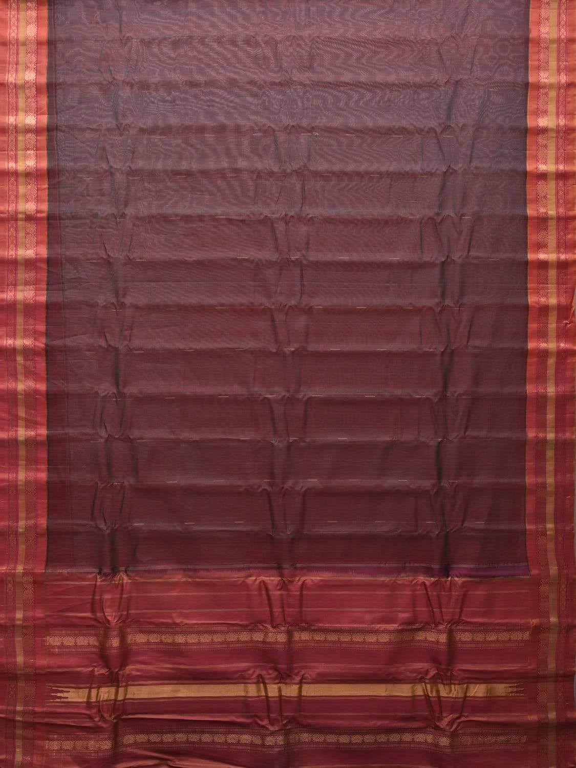 Brown and Rust Gadwal Silk Handloom Plain Saree with Border Design g0267