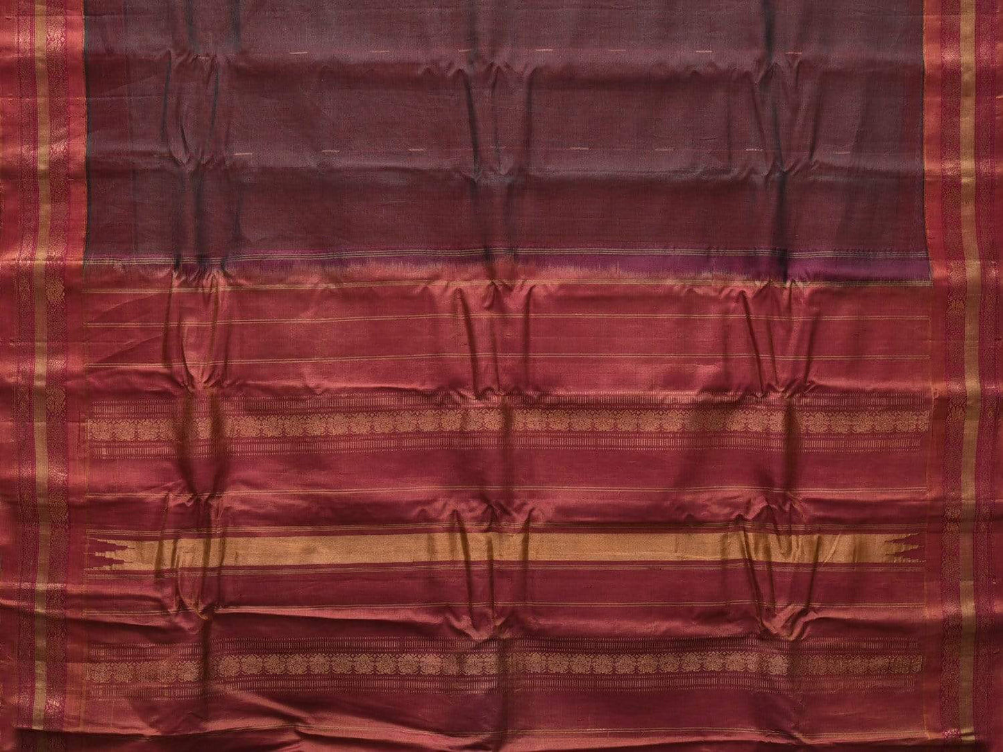 Brown and Rust Gadwal Silk Handloom Plain Saree with Border Design g0267