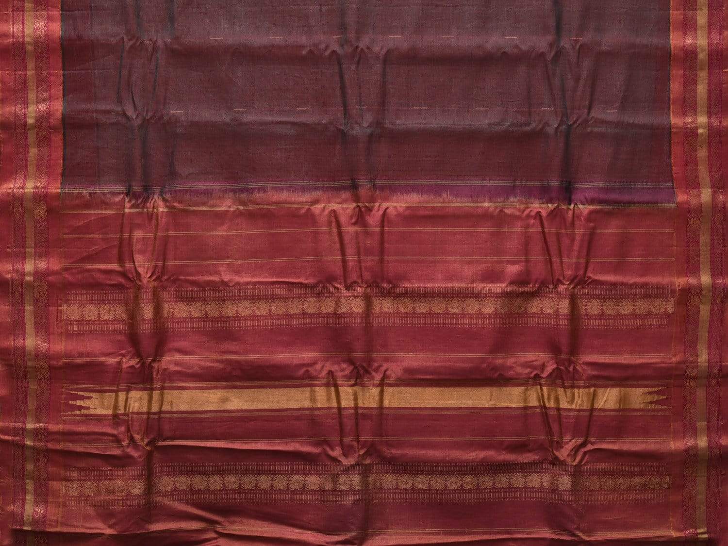 Brown and Rust Gadwal Silk Handloom Plain Saree with Border Design g0267
