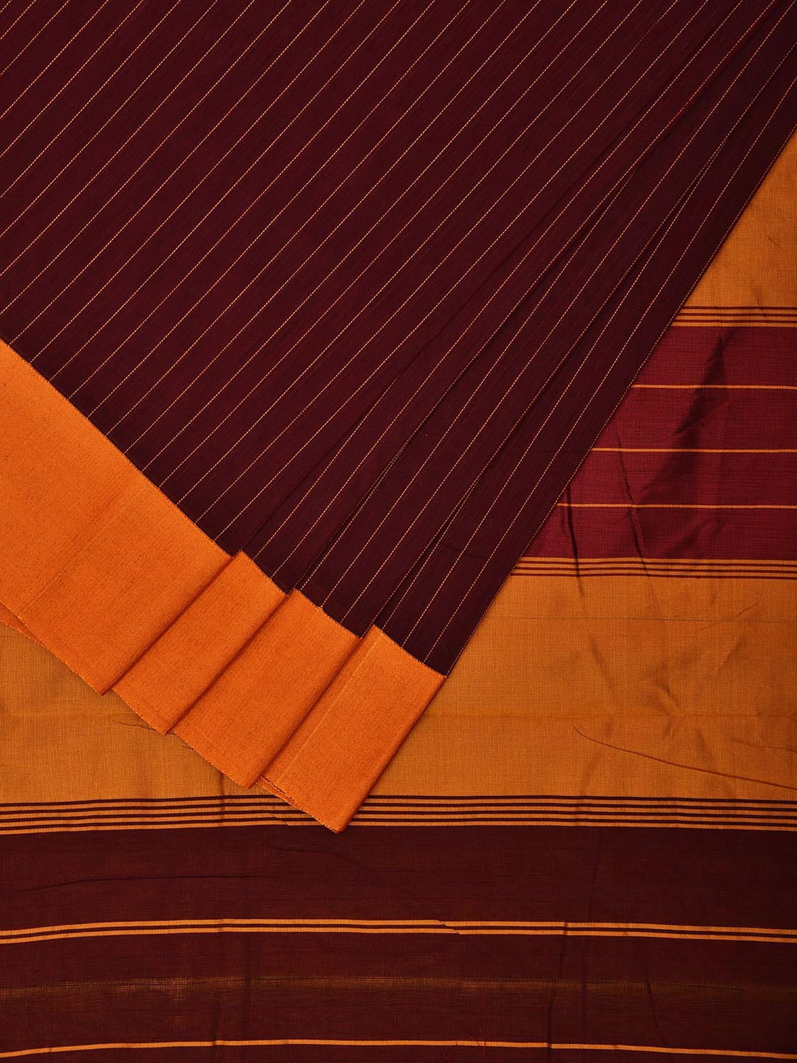 Brown and Yellow ilkal Cotton Viscose Saree with Strips Design o0522
