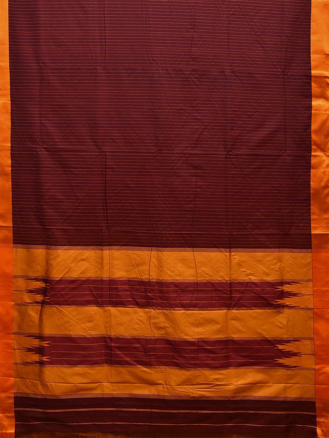 Brown and Yellow ilkal Cotton Viscose Saree with Strips Design o0522