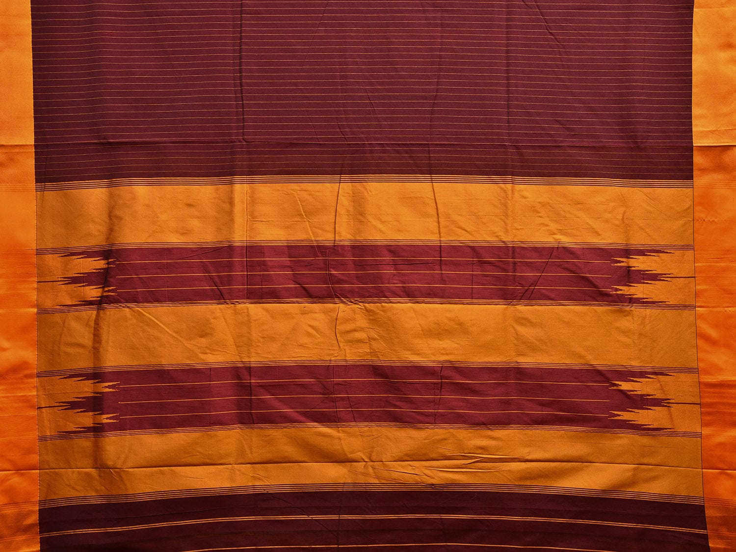 Brown and Yellow ilkal Cotton Viscose Saree with Strips Design o0522