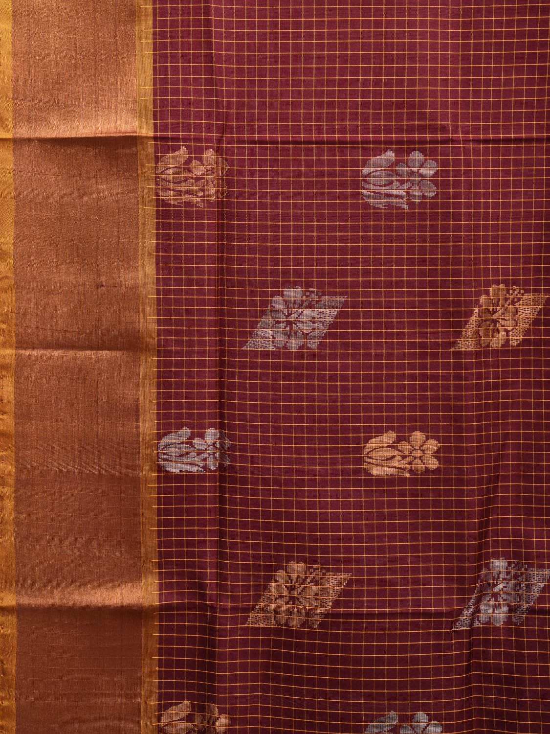 Brown and Yellow Uppada Plain Silk Handloom Saree with Buta and Contrast Pallu Design u2240