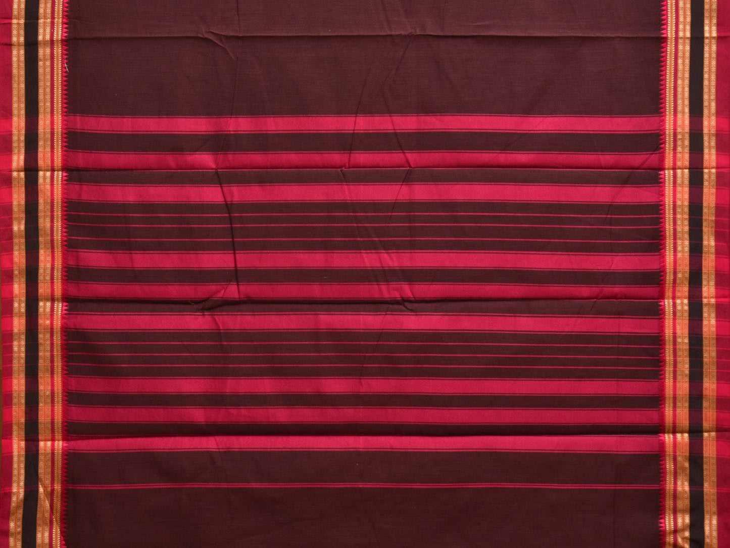 Brown Bamboo Cotton Plain Saree with Strips Pallu Design No Blouse bc0283