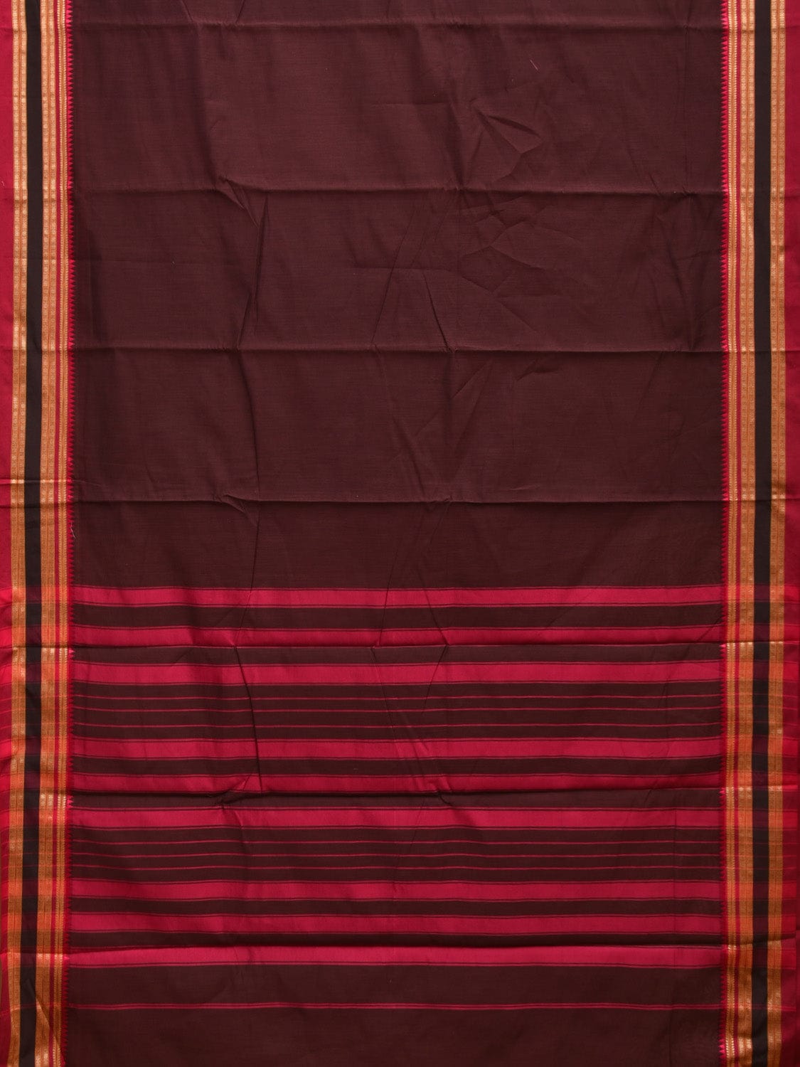 Brown Bamboo Cotton Plain Saree with Strips Pallu Design No Blouse bc0283