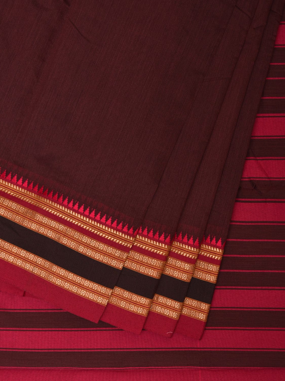 Brown Bamboo Cotton Plain Saree with Strips Pallu Design No Blouse bc0283