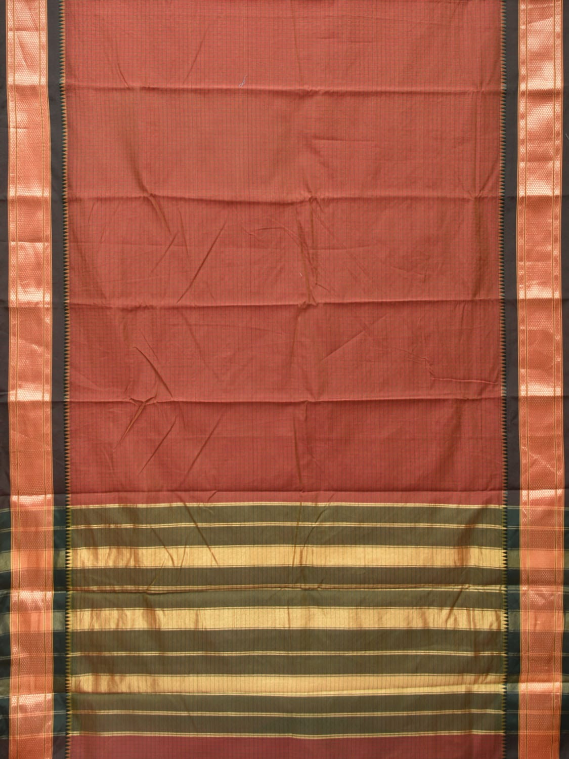 Brown Bamboo Cotton Saree with Checks Design bc0141