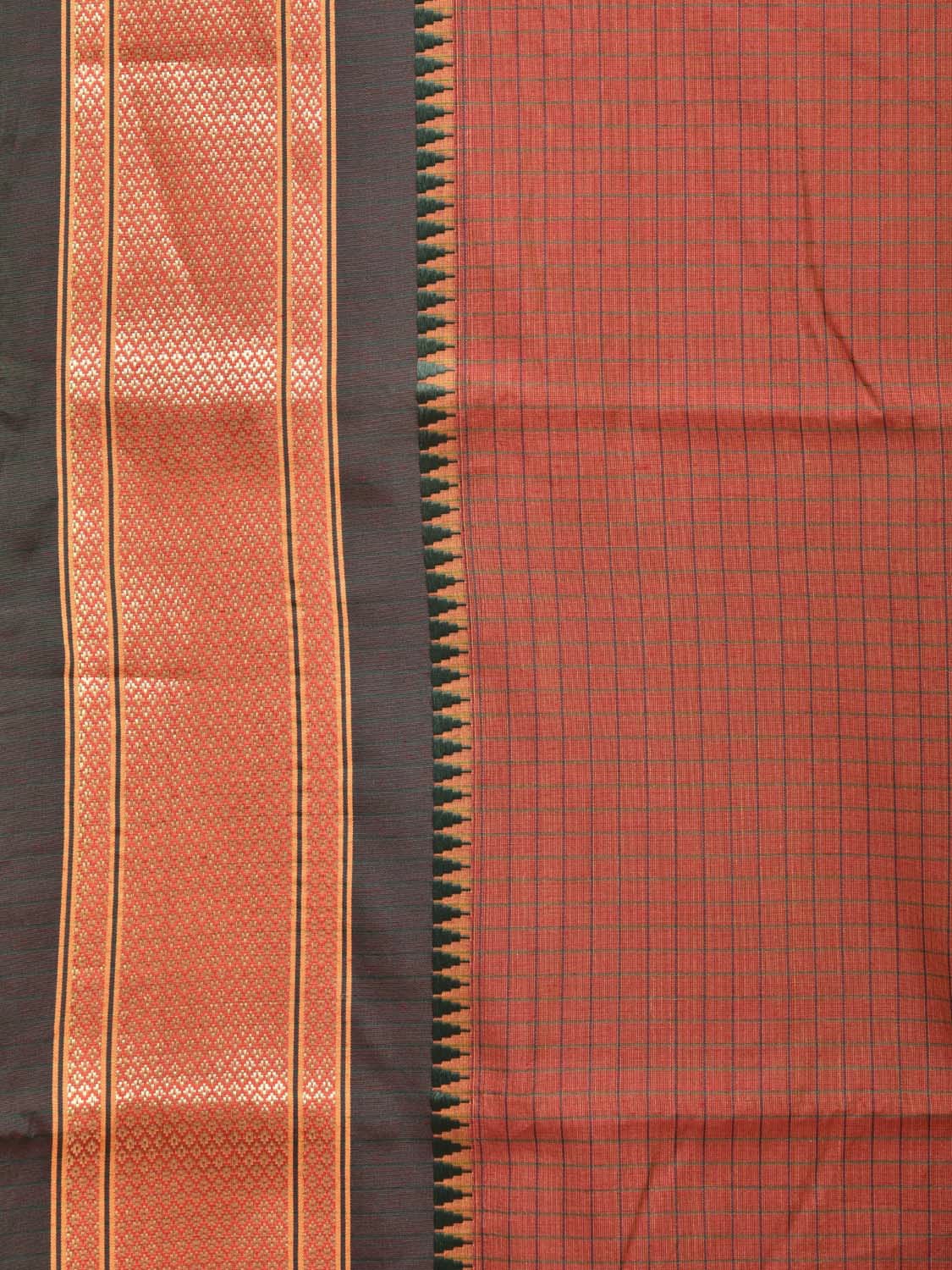Brown Bamboo Cotton Saree with Checks Design bc0141