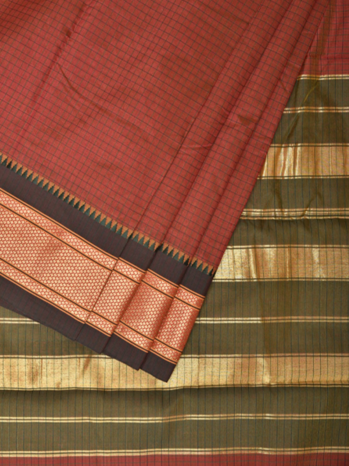 Brown Bamboo Cotton Saree with Checks Design bc0141