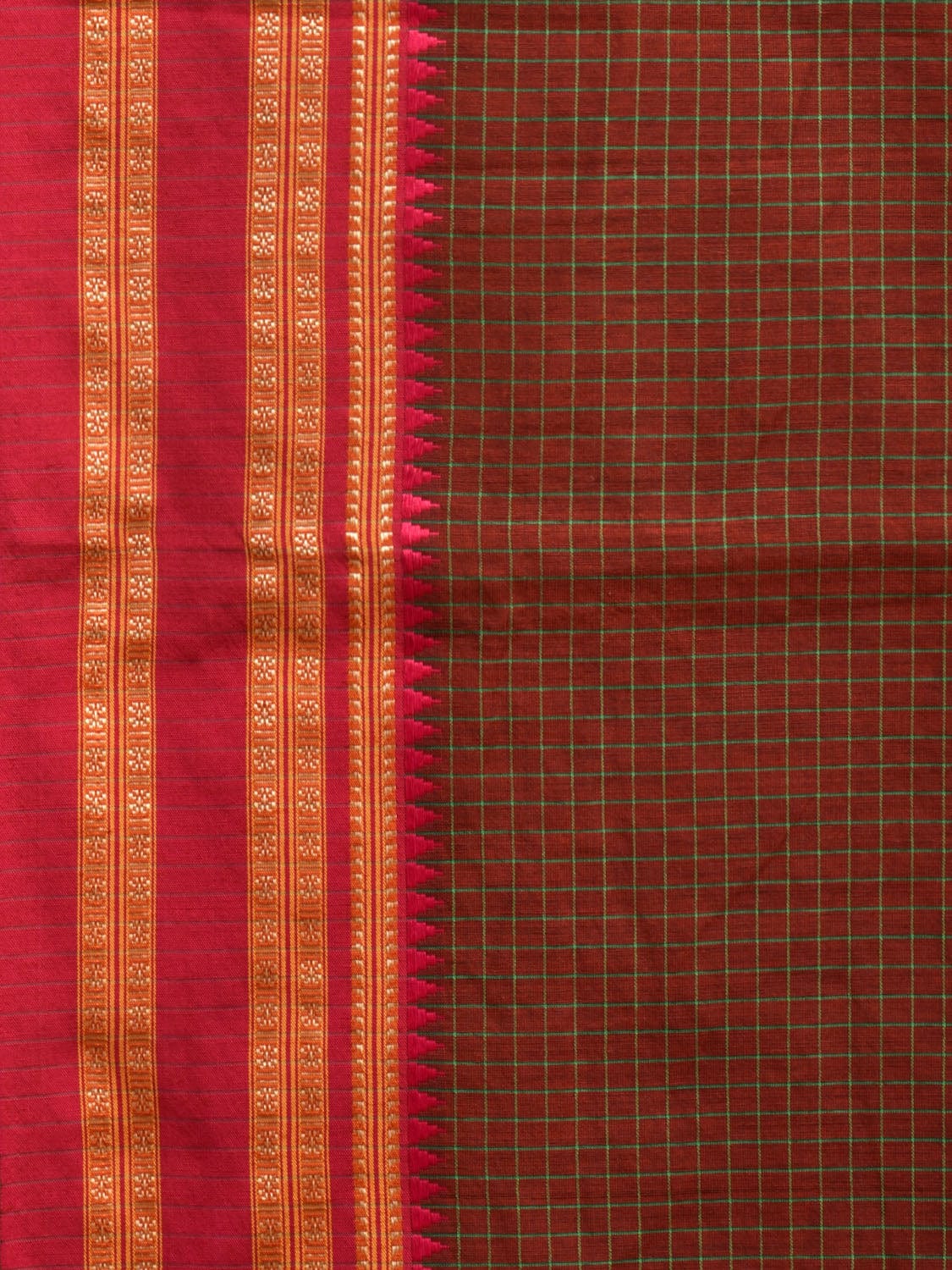 Brown Bamboo Cotton Saree with Checks Design No Blouse bc0270