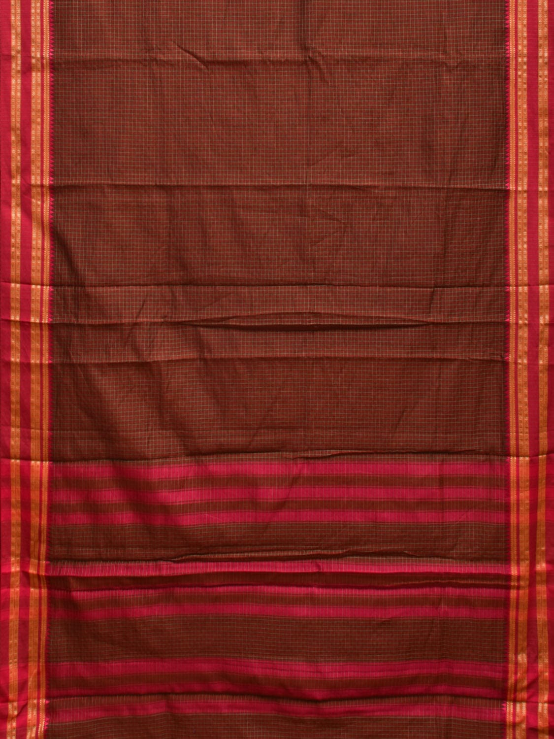 Brown Bamboo Cotton Saree with Checks Design No Blouse bc0270