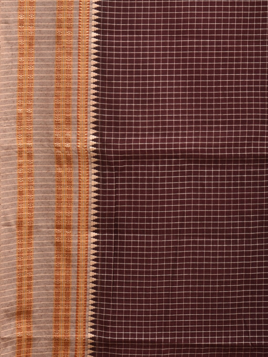 Brown Bamboo Cotton Saree with Checks Design No Blouse bc0295