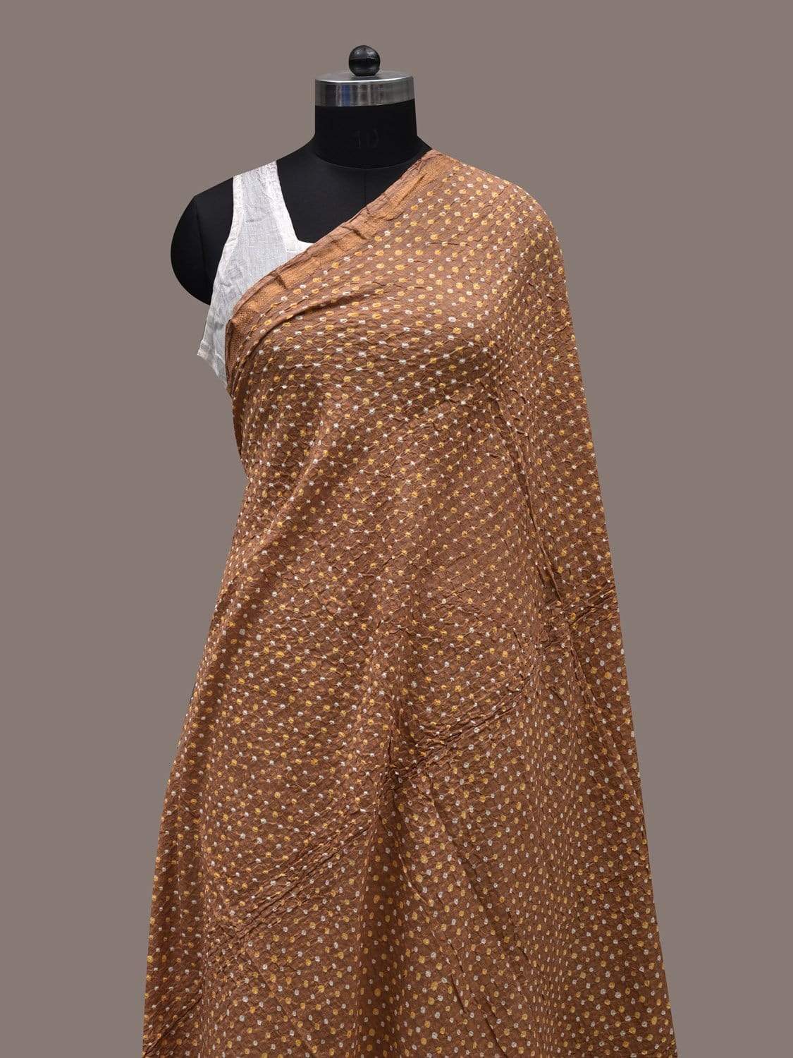 Brown Bandhani Cotton Handloom Dupatta with Zari Border Design ds2499