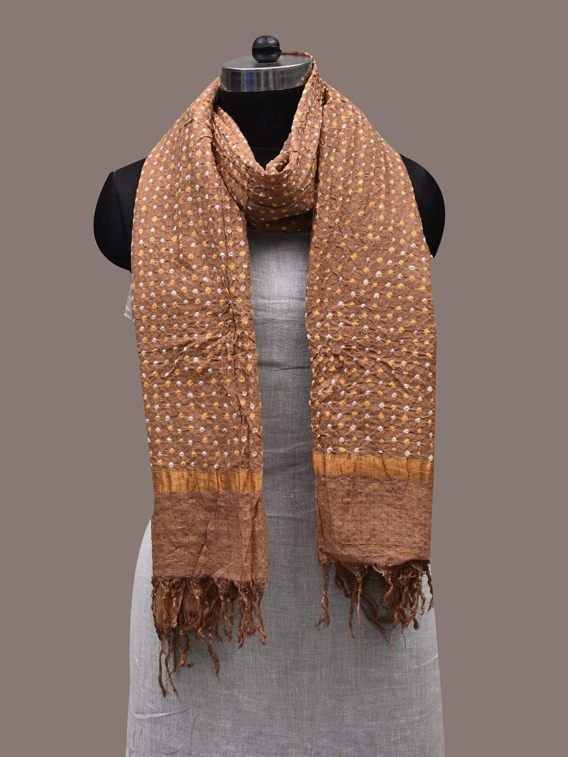 Brown Bandhani Cotton Handloom Dupatta with Zari Border Design ds2499