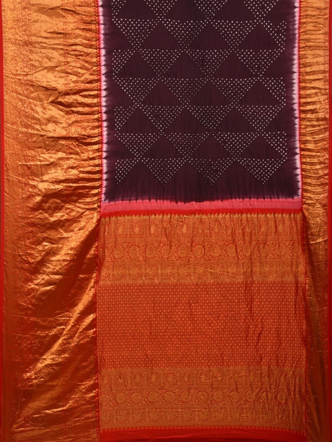 Brown Bandhani Kanchipuram Silk Handloom Saree with Border Design bn0421