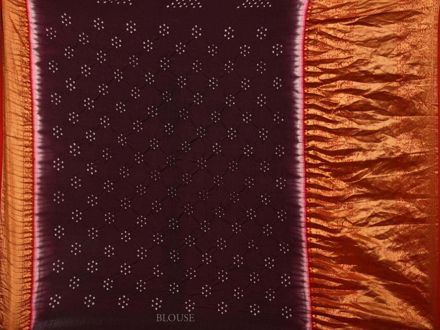 Brown Bandhani Kanchipuram Silk Handloom Saree with Border Design bn0421